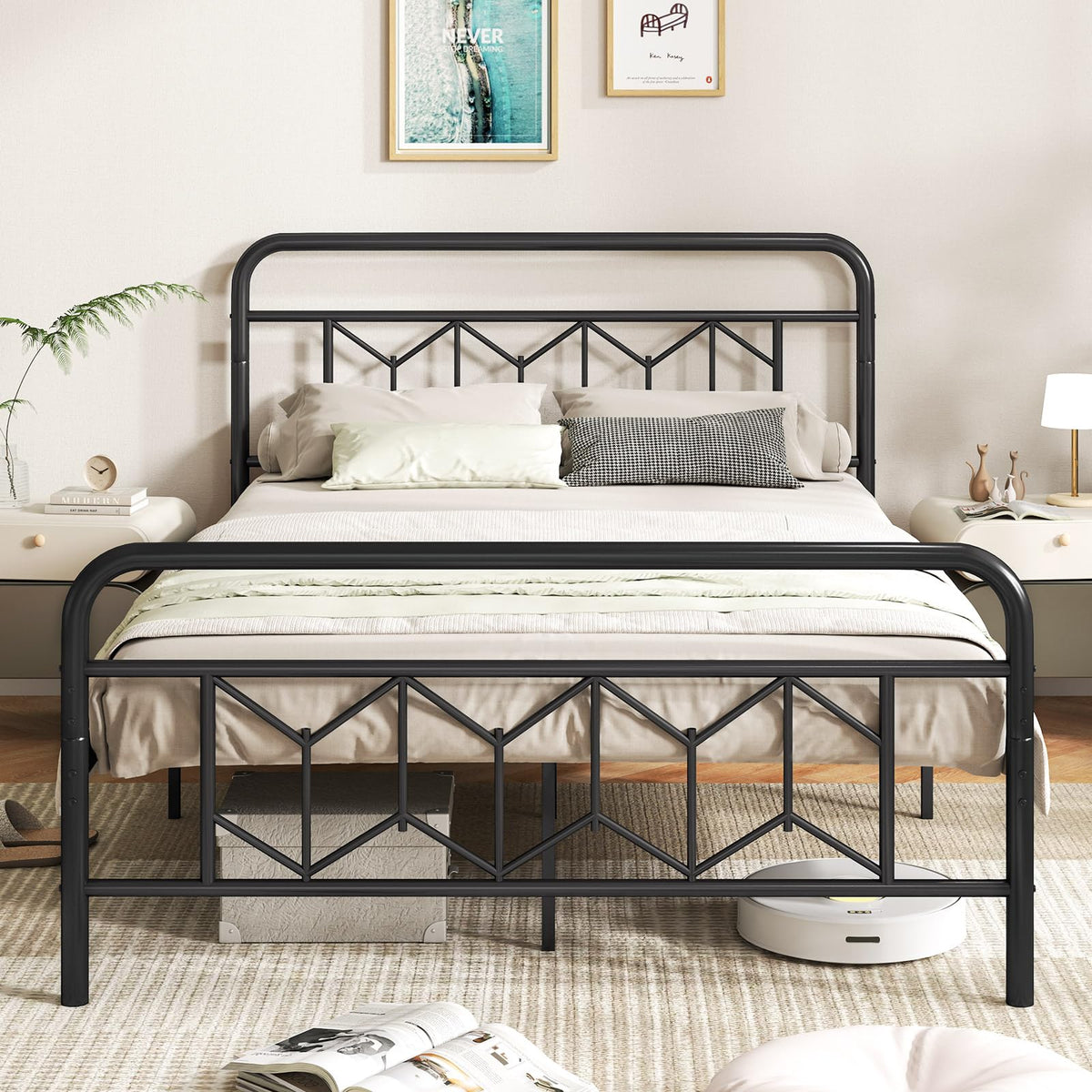 Goflame Metal Twin Bed Frames with Victorian Style Headboard & Footboard, Heavy Duty Slats Support Mattress Foundation