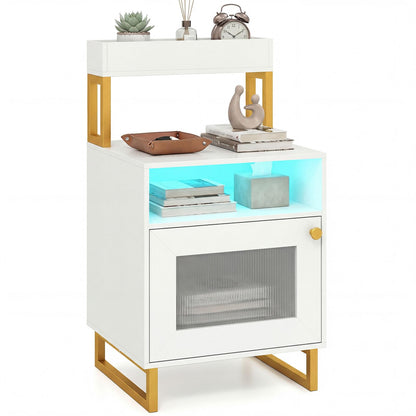 Goflame Night Stand with LED Lights | Tall Sofa Side Couch End Table w/Top Tray (1/2)