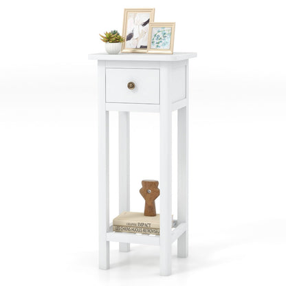 Goflame Narrow End Table with Drawer, Tall Acacia Wood Side Table with Bottom Shelf, Modern Bedside Tables