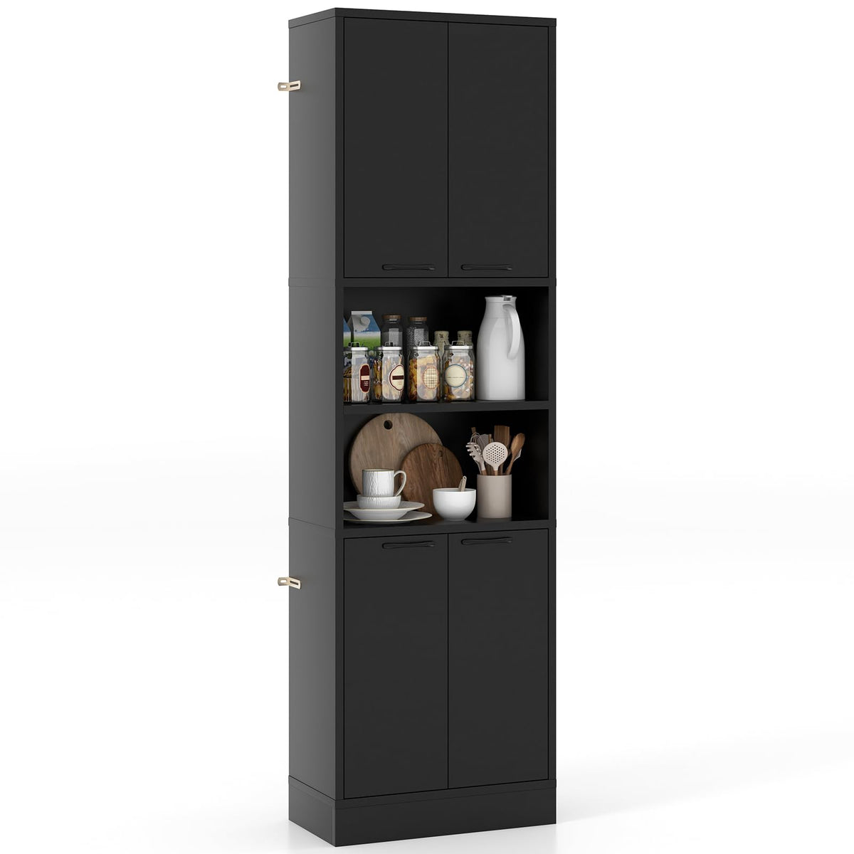 Goflame Kitchen Pantry Cabinet, 75” Tall Freestanding Cupboard with Doors & Shelves