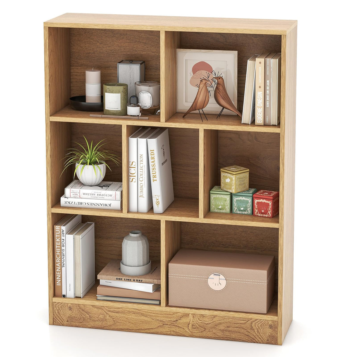 Goflame 7 Cube Bookcase 4-Tier Freestanding Bookshelf w/ 7 Open Compartments