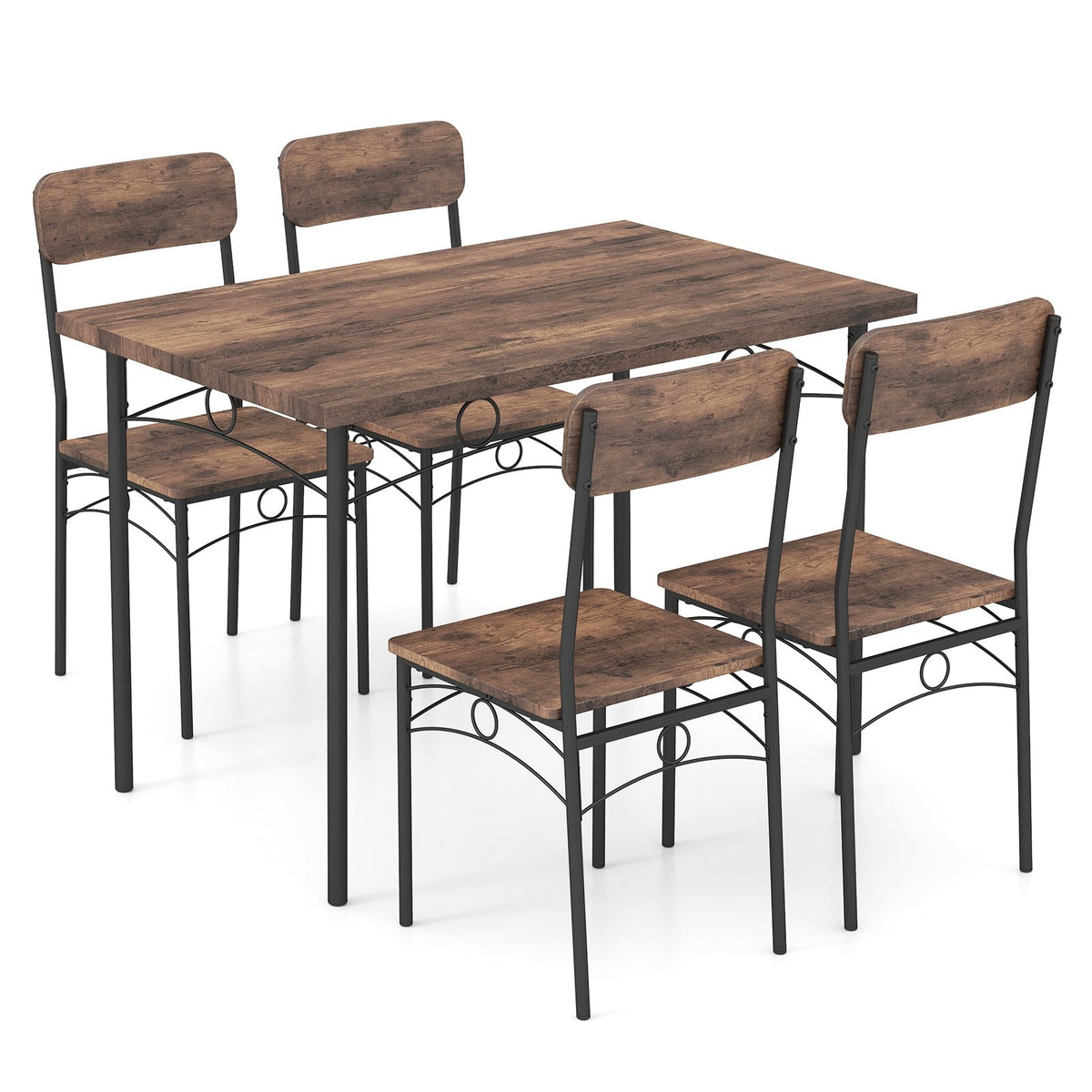 Goflame Rectangle Kitchen Table and 4 Farmhouse Dining Chairs with Heavy-Duty Metal Frame
