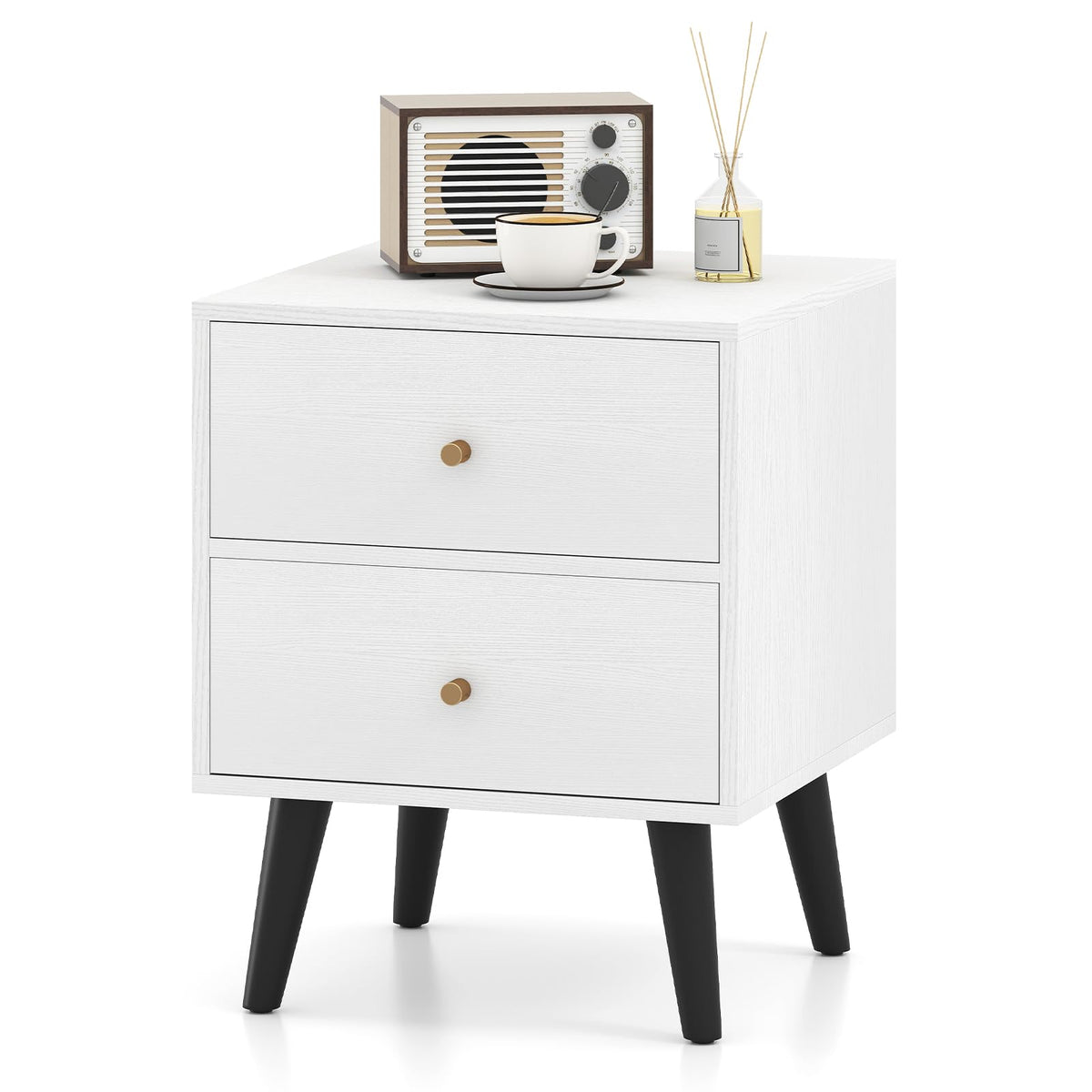 Goflame Night Stand with 2 Drawers Mid Century Modern Bedside Table
