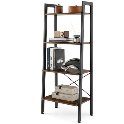Goflame Industrial 4-Tier Bookshelf, Ladder Bookshelf with Metal Frame, Anti-Tipping Kits