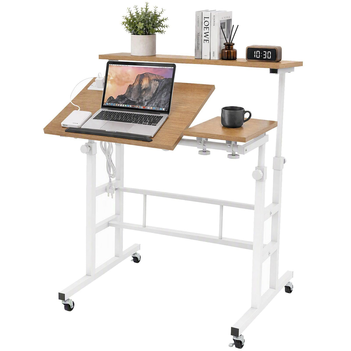 GOFLAME Small Height Adjustable Standing Desk with Wheels
