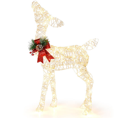 Goflame Christmas Pre-Lit Reindeer, Lighted Baby Deer w/ 50 Warm White LED Lights & Red Bow