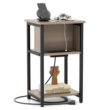 Goflame Nightstand with Charging Station, 3-Tier End Table with USB Ports & Power Outlets