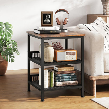 Goflame Stable Metal Frame Easy Assembly Accent Wood Look Printer Table Bedroom Nightstand(1,Black&Rustic Brown)