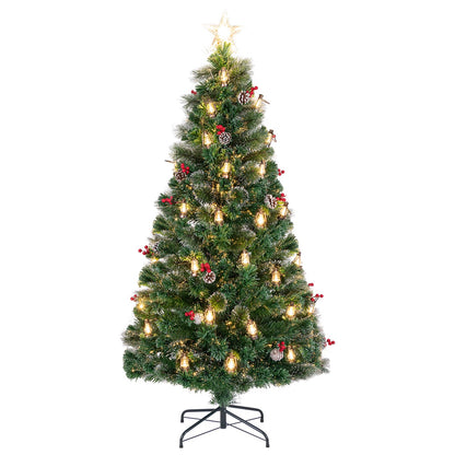 Goflame Pre-Lit Fiber Optic Christmas Tree, Artificial Snowy Xmas Tree with Warm White LED Lights