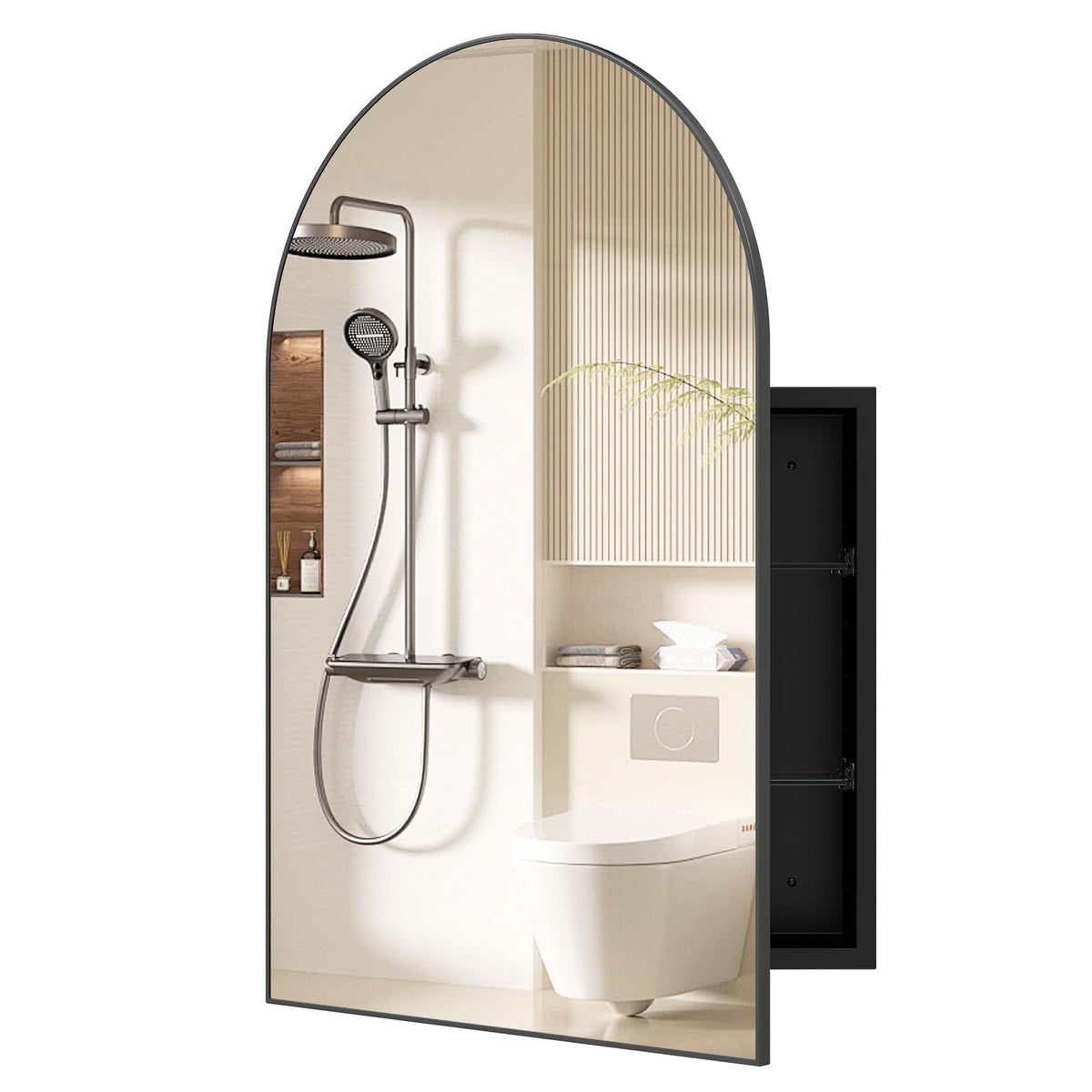 Goflame 34" x 22" Brushed Metal Wall-Mounted Medicine Cabinet for Bathroom