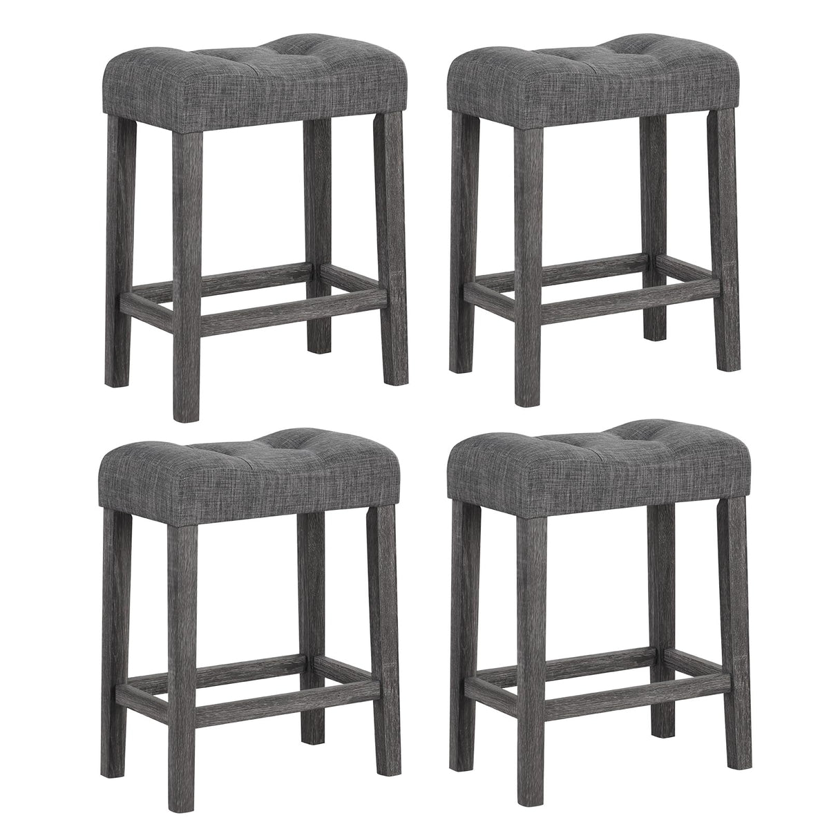 Goflame 24" Bar Stools, Backless Counter Height Saddle Bar Stools w/Padded Seat, Solid Rubber Wood Legs