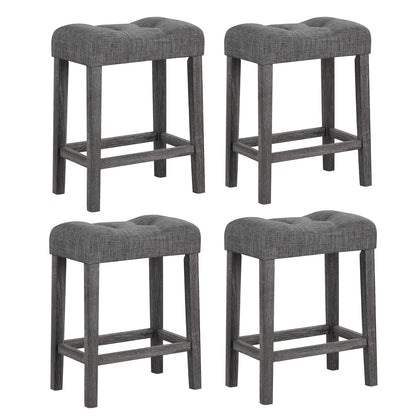 Goflame 24" Bar Stools, Backless Counter Height Saddle Bar Stools w/Padded Seat, Solid Rubber Wood Legs