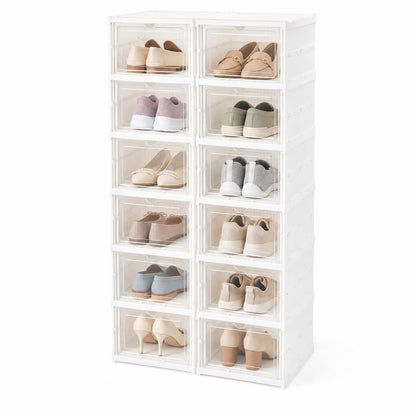 GOFLAME 6-Tier Foldable Shoe Storage Box| Stackable Space-Saving Shoe Rack Organizer Set of 2