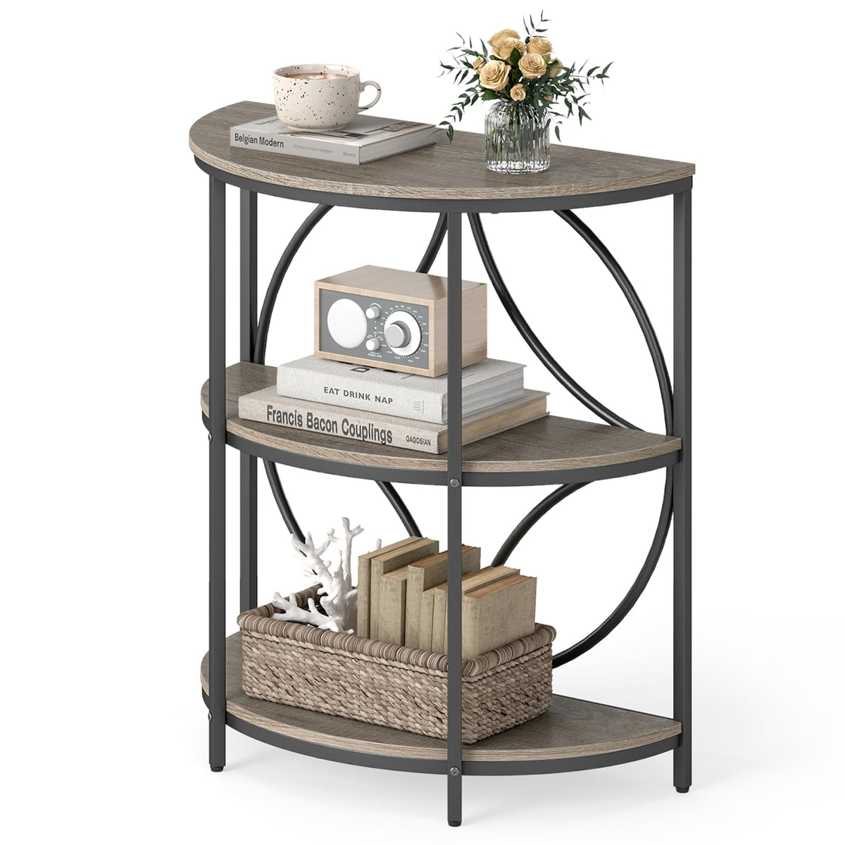 Goflame Half Round End Table 3-Tier Narrow Side Table(1/2)