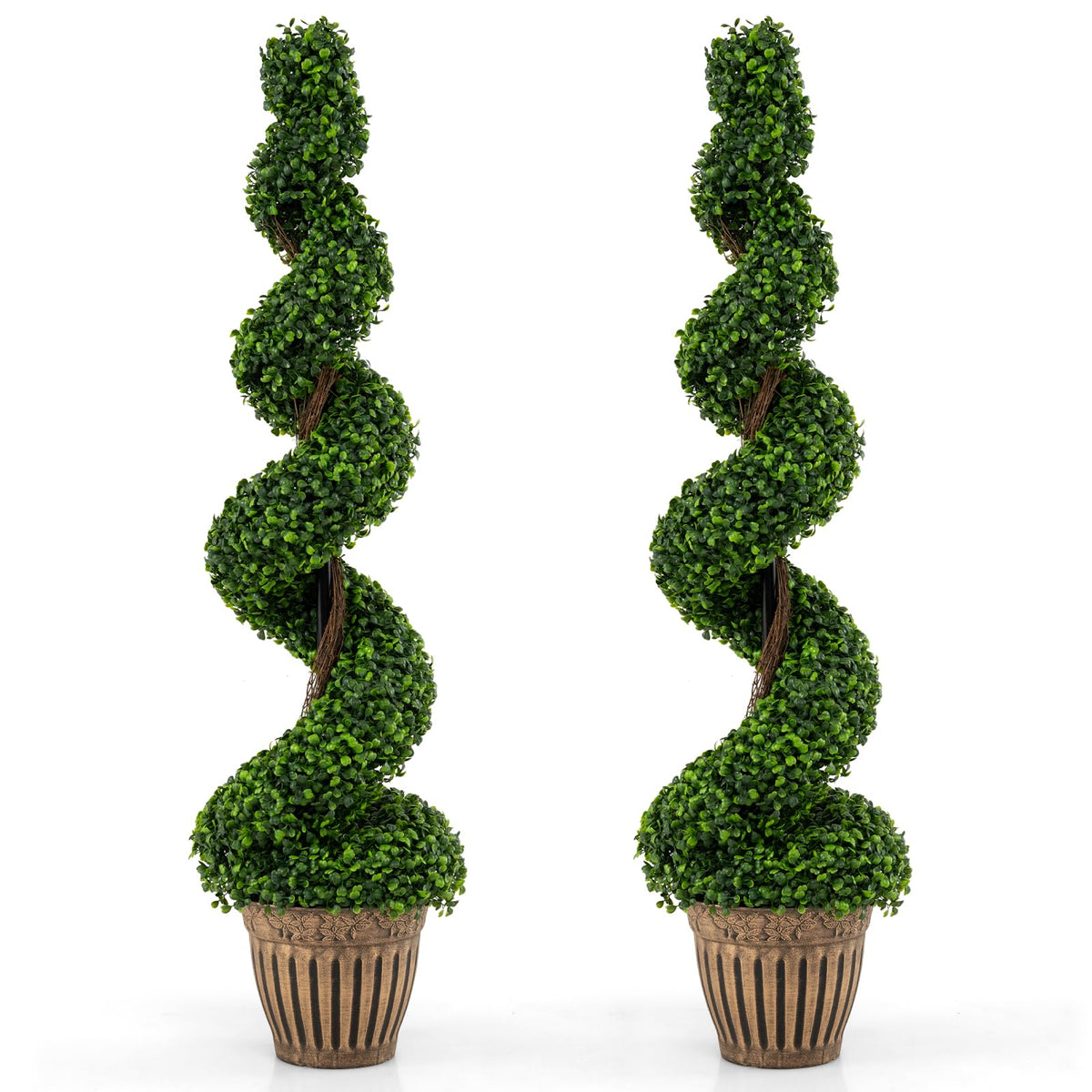 GOFLAME 4FT Artificial Spiral Topiary Tree 1/2 Pack Faux Boxwood Plant