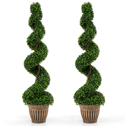 GOFLAME 4FT Artificial Spiral Topiary Tree 1/2 Pack Faux Boxwood Plant
