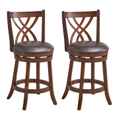 Goflame Brown Bar Stools PU Leather Cushioned Seat and Footrests, for Kitchen Island
