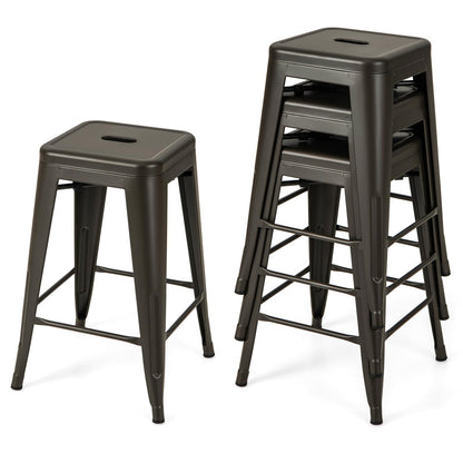 Goflame Metal Backless Bar Stools Set of 4, 24" Industrial Counter Height Bar Stools w/Cut-Out Handle, Footrest