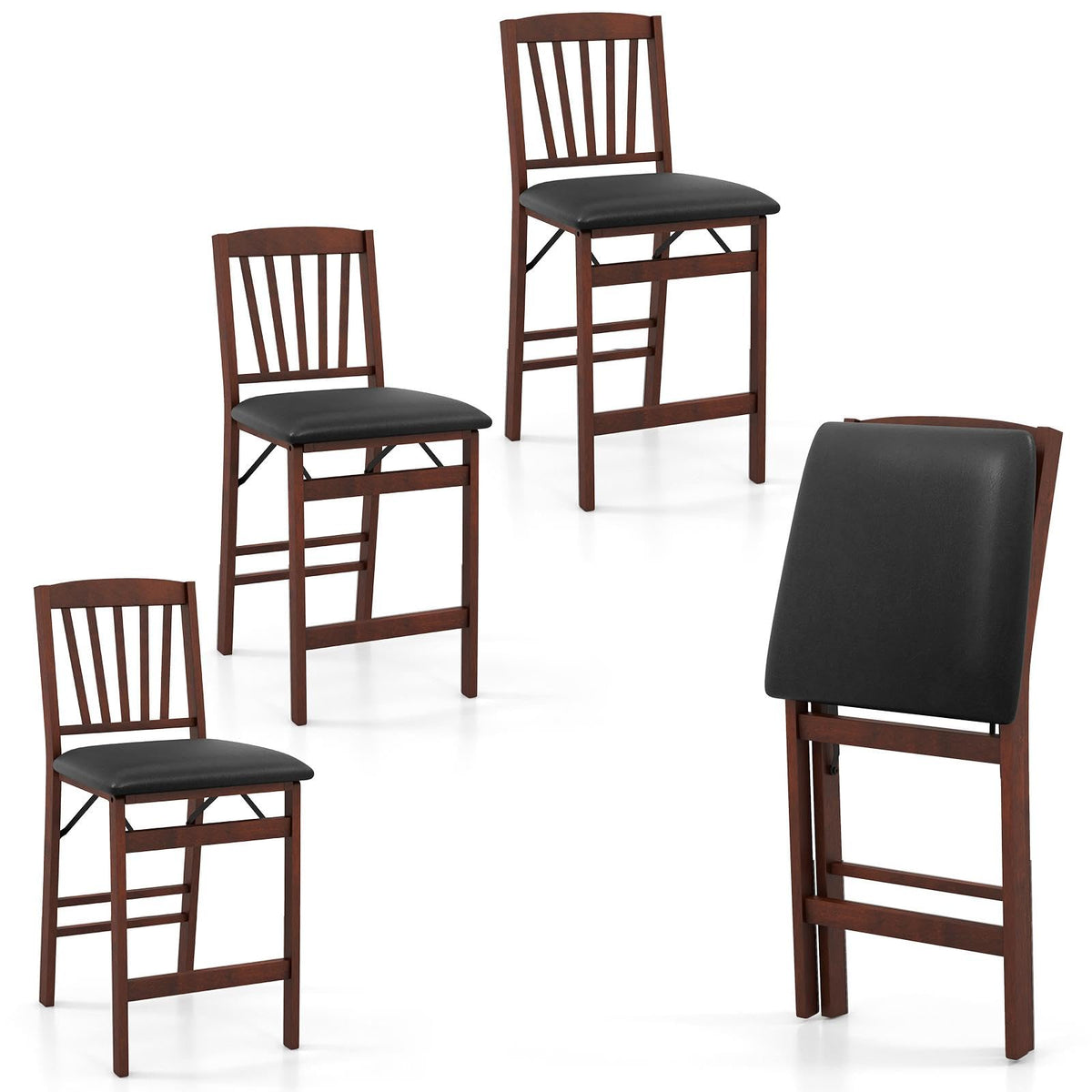 Goflame Folding Bar Stools Set, 24.5" Counter Height Bar Dining Chairs with Back