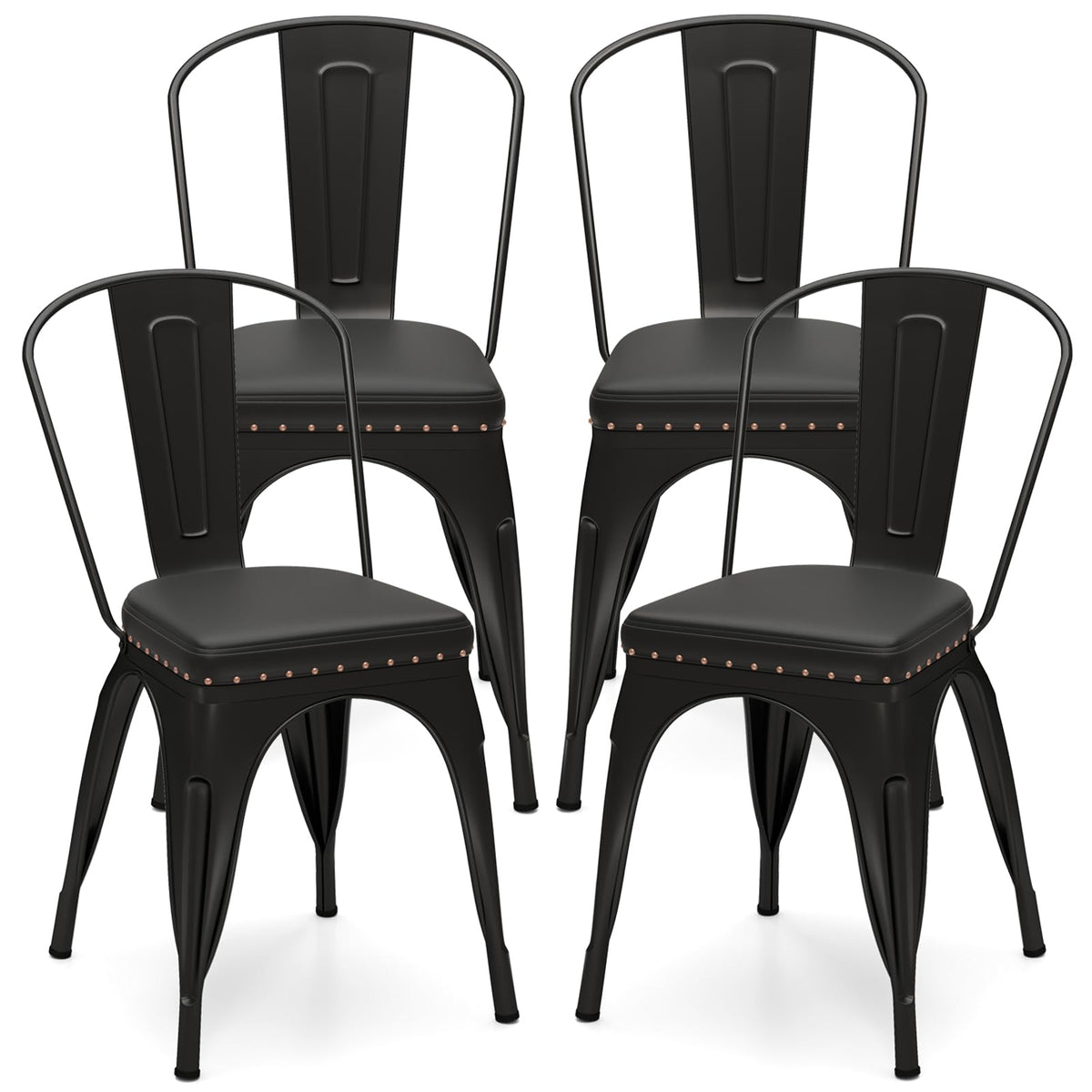 Goflame Metal Dining Chairs Set of 4 with Detachable Backrest & PU Leather Padded Seat