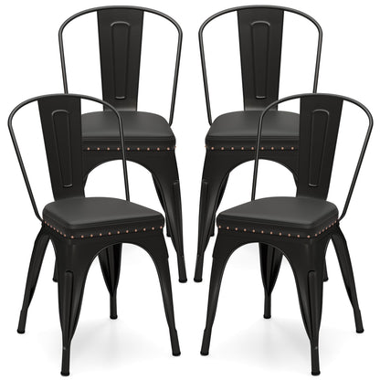 Goflame Metal Dining Chairs Set of 4 with Detachable Backrest & PU Leather Padded Seat