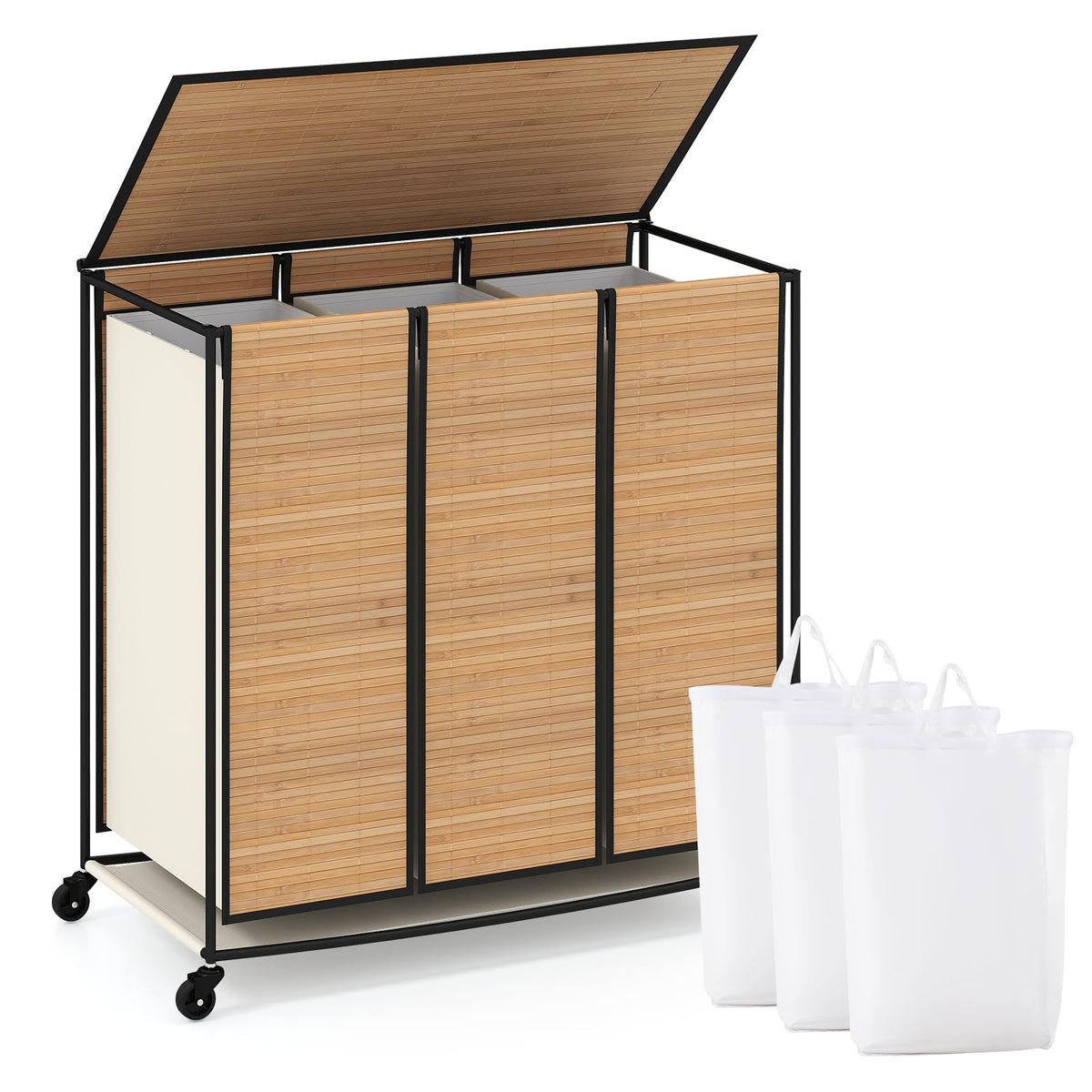 Goflame Laundry Hamper Sorter 3 Section with Lid