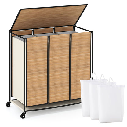 Goflame Laundry Hamper Sorter 3 Section with Lid