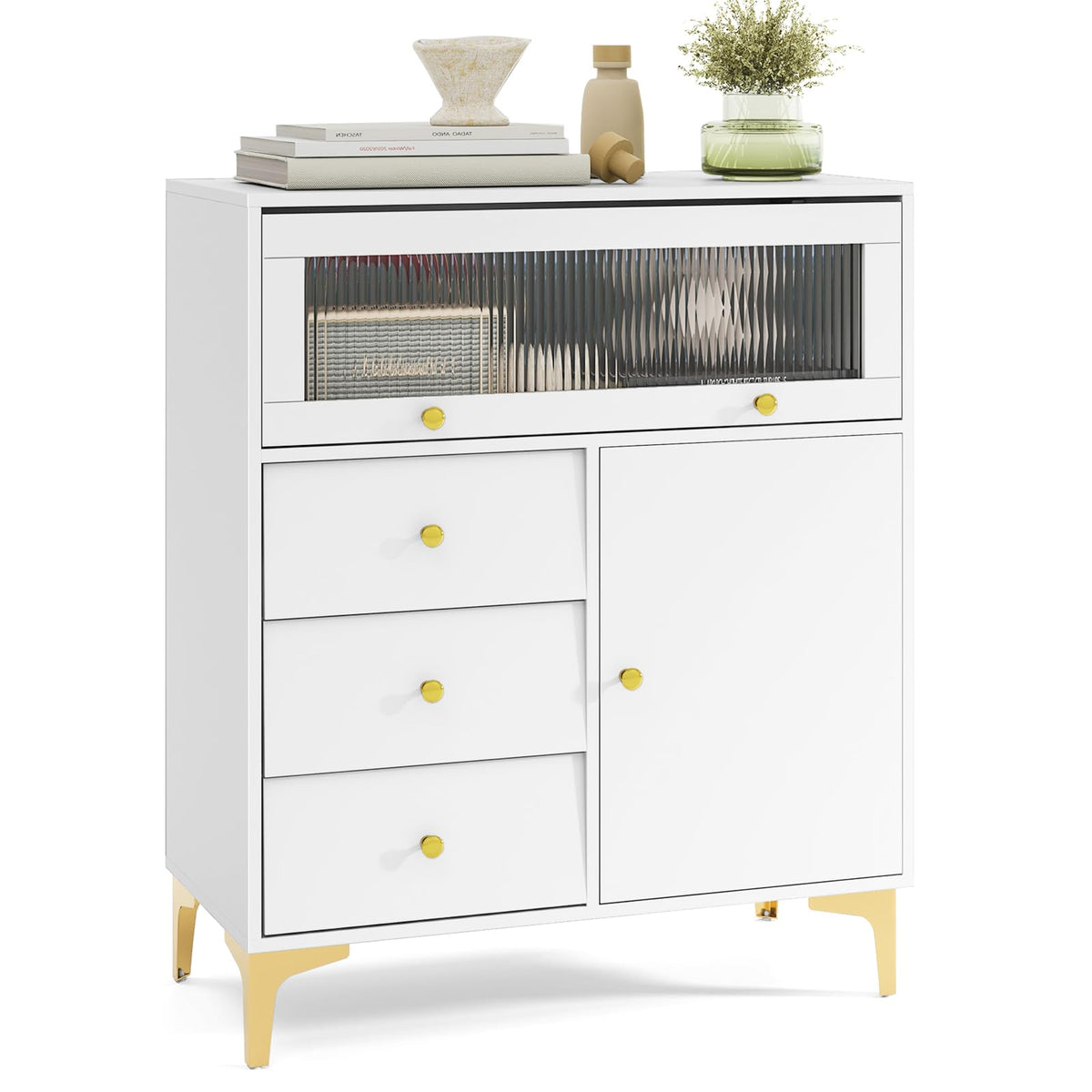Goflame 3-Drawer Modern Storage Cabinet with 2 Doors