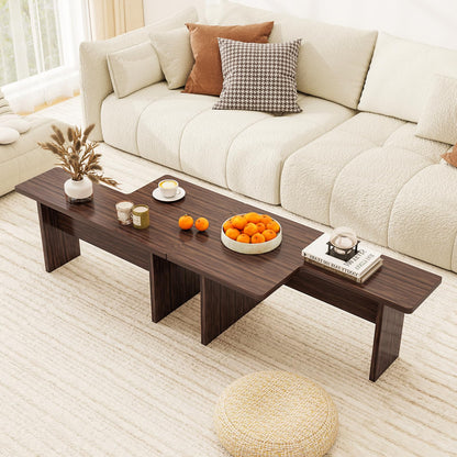 Goflame L-Shaped Coffee Table Set of 2 Modular Nesting Center Table with Grain Finish