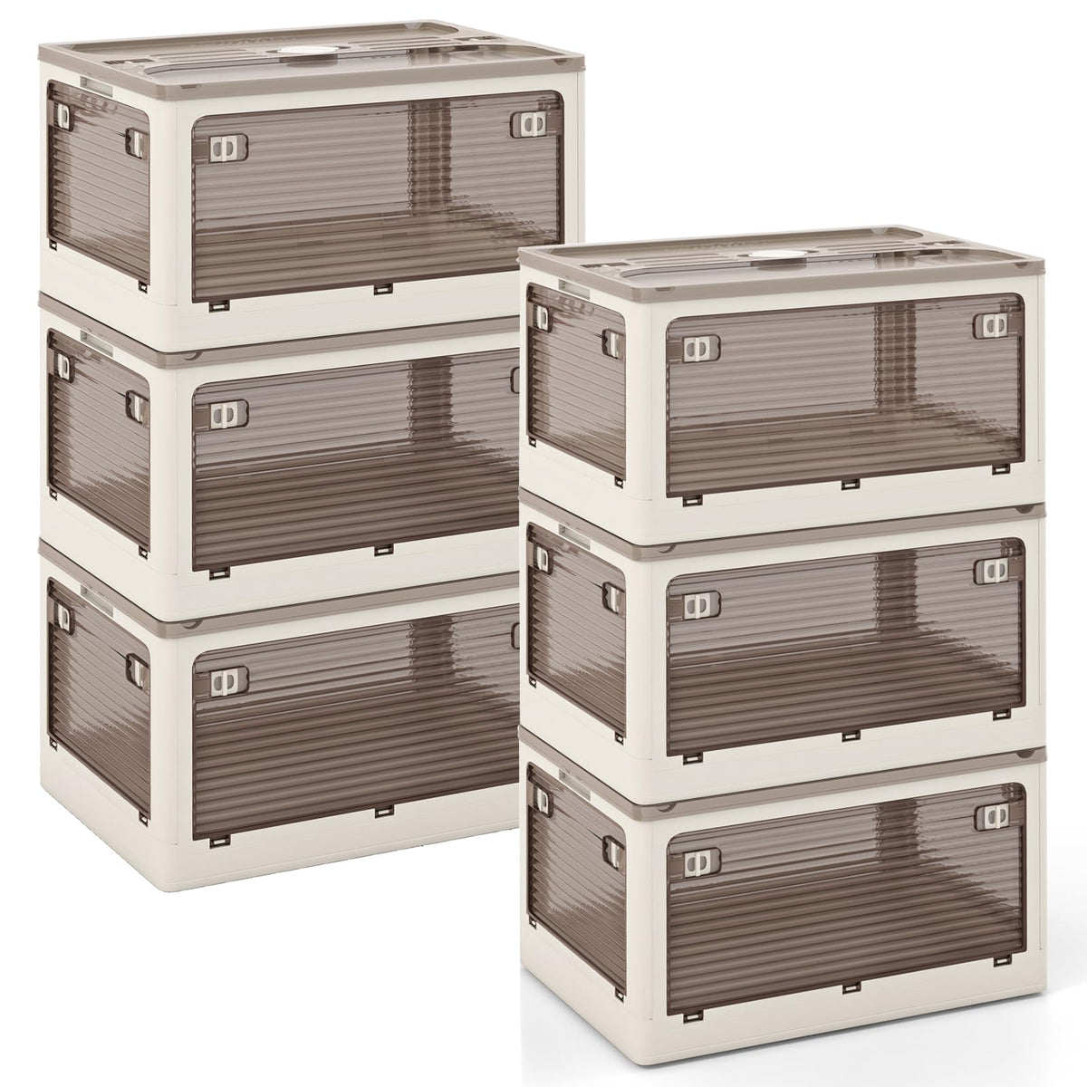 Goflame Storage Bins with Lids and Hidden Wheels, 3/6 Pack Stackable Collapsible Storage Boxes with 5 Opening Doors