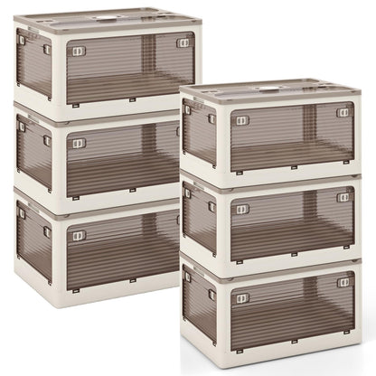 Goflame Storage Bins with Lids and Hidden Wheels, 3/6 Pack Stackable Collapsible Storage Boxes with 5 Opening Doors