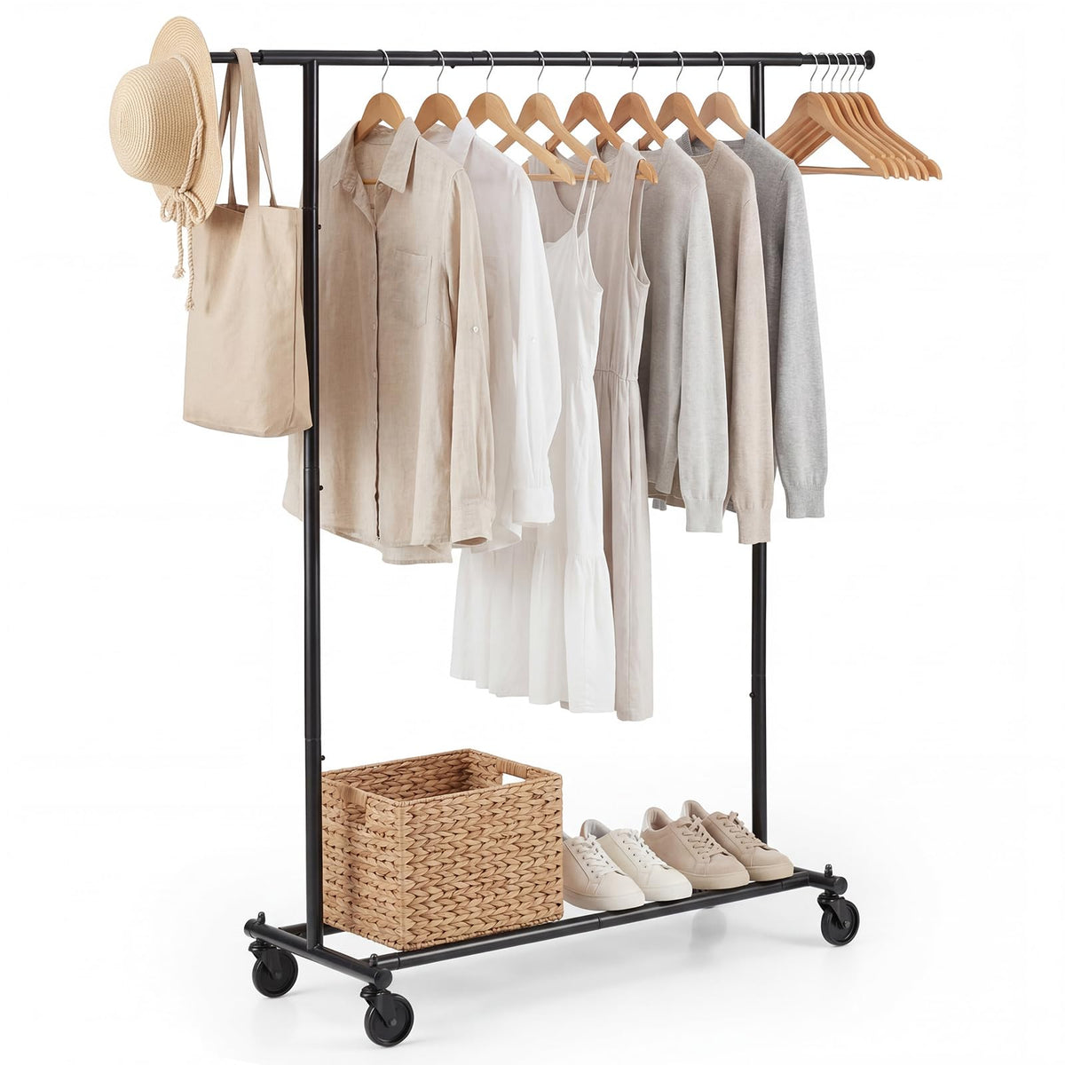 Goflame Extendable Heavy-Duty Rolling Clothing Rack with Wheels