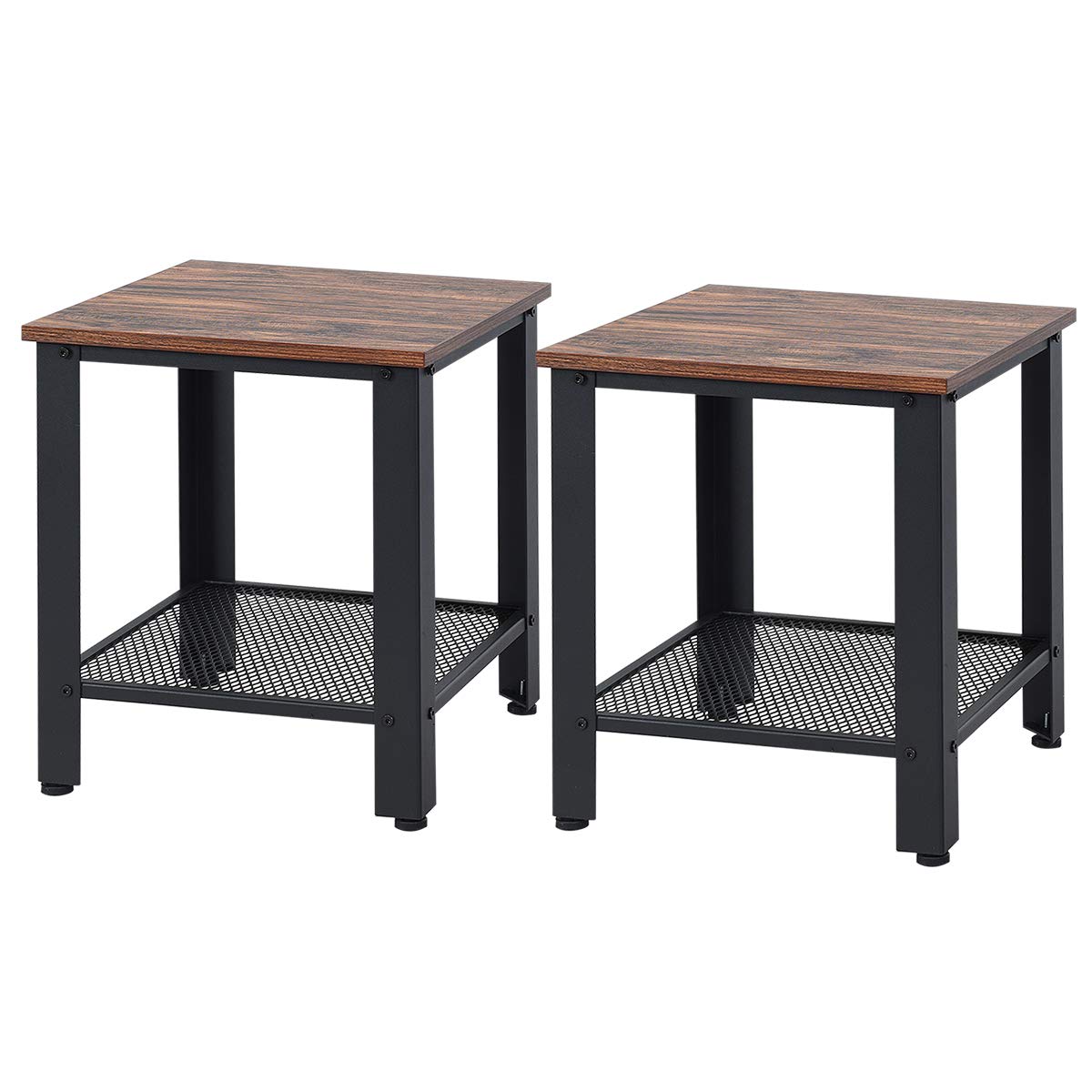 Goflame Nightstand Side Table 2-Tier W/Adjustable Feet, Storage Shelf and Metal Frame