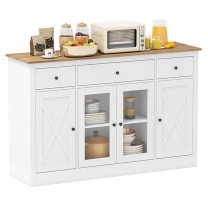 Goflame 55" Large Buffet Sideboard with 3 Drawers & 2 See-Through Doors