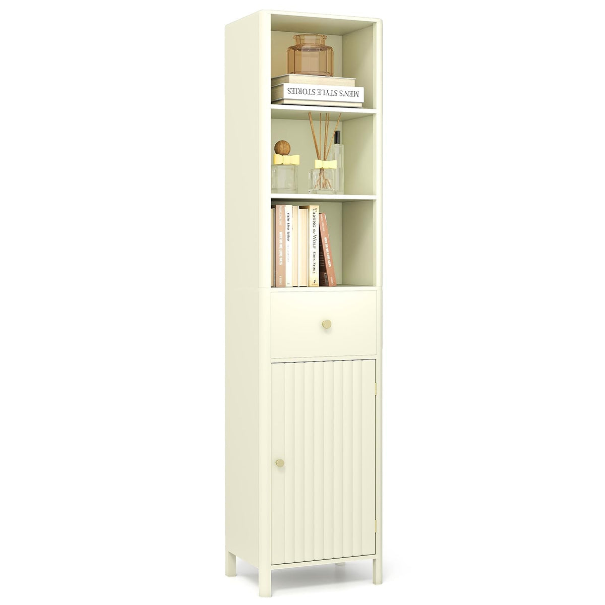 Goflame 67 Inch Tall Bathroom Cabinet, Narrow Floor Cabinet with Fluted Door