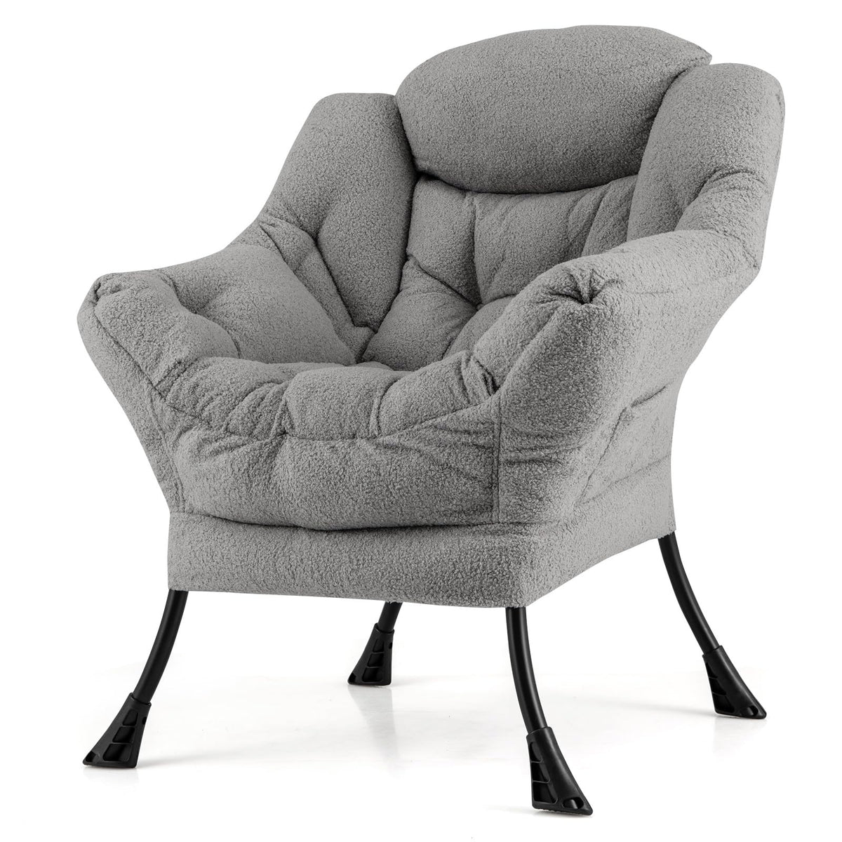 Goflame Set of 1/2 Lazy Chairs, Modern Sherpa Accent Chair w/Upholstered Single Sofa Chair w/Armrests & Side Pocket