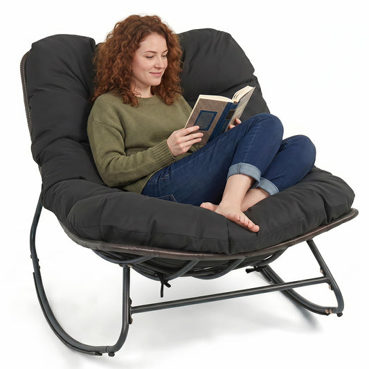 Goflame Oversized Rocking Papasan Chair w/Padded Cushion & Metal Frame