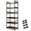 Goflame Industrial 6-Tier Bookshelf, 70" Tall Freestanding Storage Display Shelf with 4 Hooks