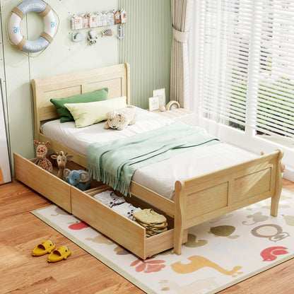 Goflame Twin/ Full/ Queen Bed with 2 Storage Drawers Wood Platform Bed with Headboard & Footboard