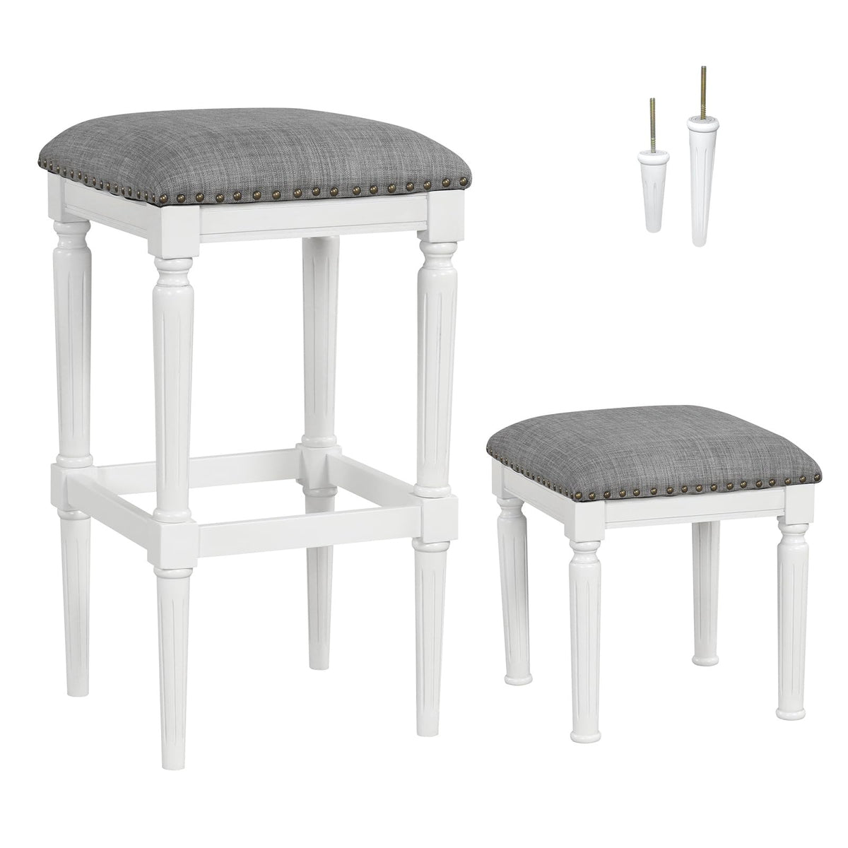 Goflame Bar Stools Set of 2, 3-Height Adjustable 19"/27"/31" Wood Barstools with Padded Seat