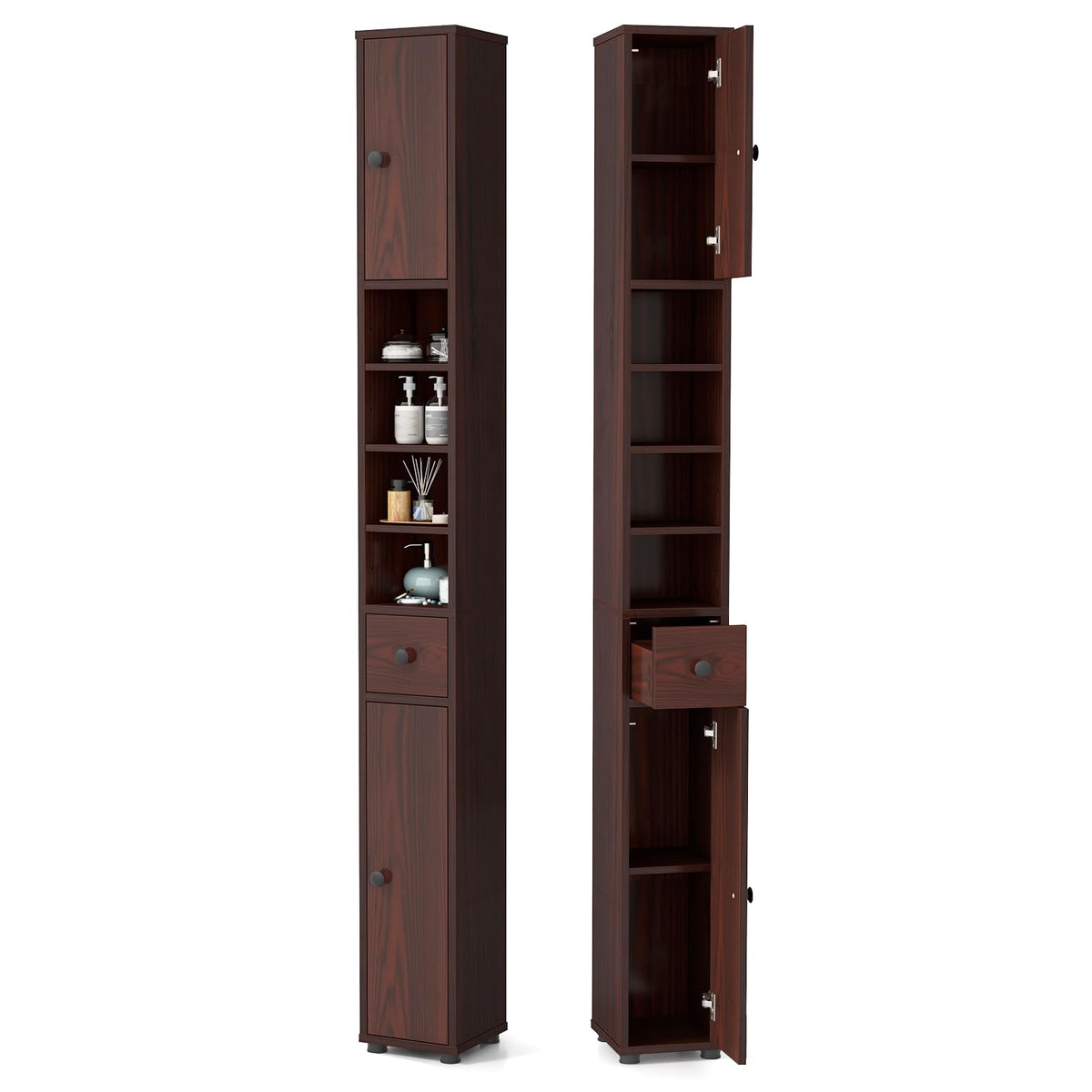 Goflame Slim Bathroom Storage Cabinet - 71" Tall Narrow Floor Cabinet Cupboard with 2 Doors