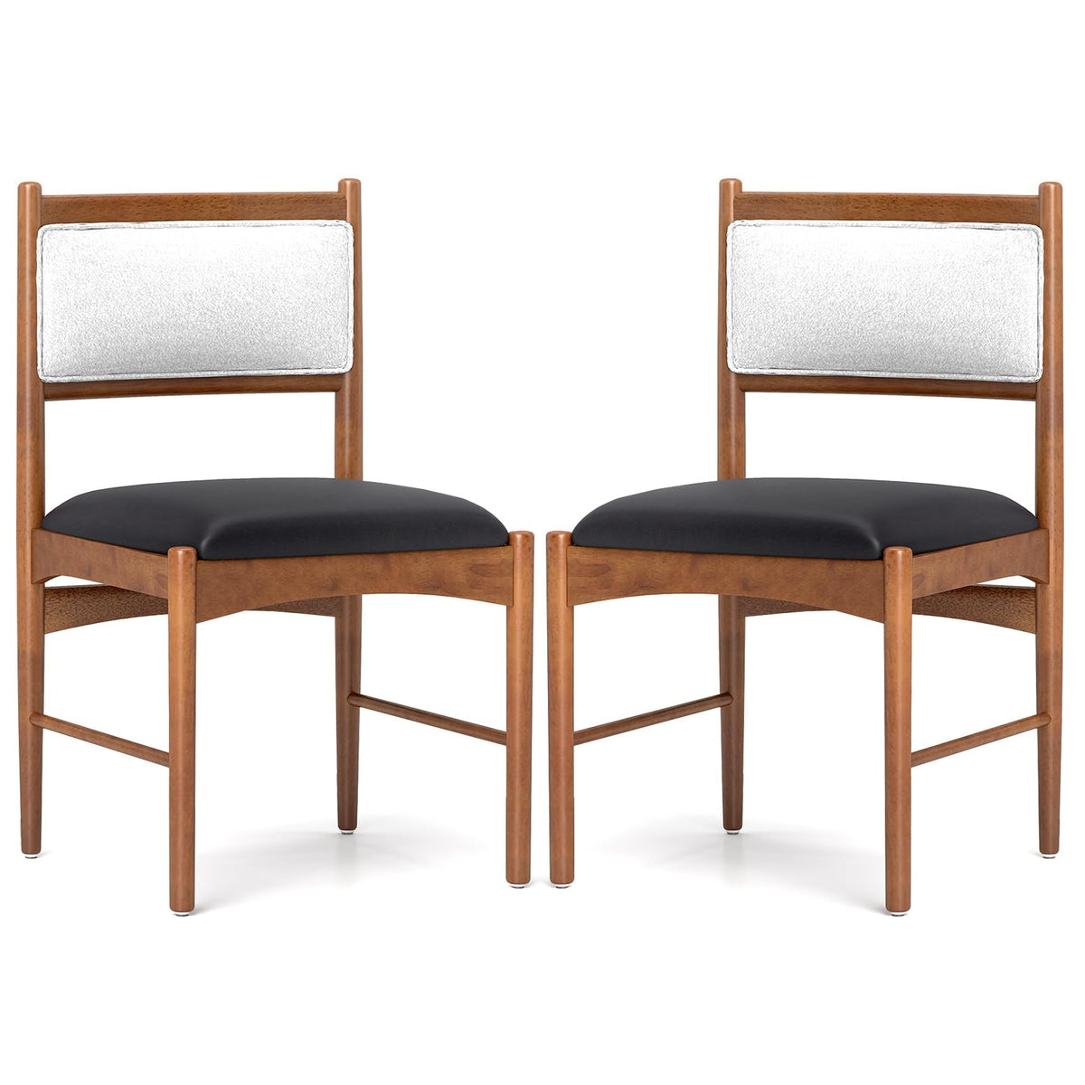 Goflame Wooden Dining Chairs, Upholstered Kitchen Chairs w/Rubber Wood Frame & Faux Leather Padded Seat