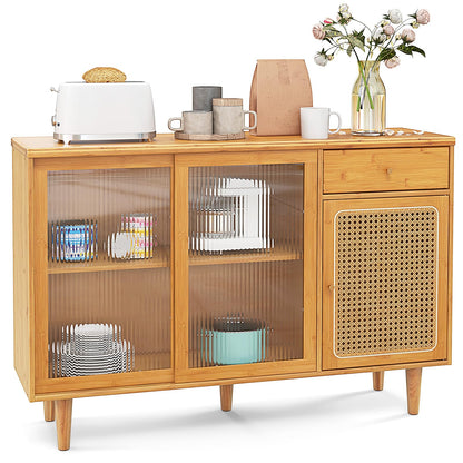 Goflame Sideboard, Bamboo Buffet Cabinet with Storage