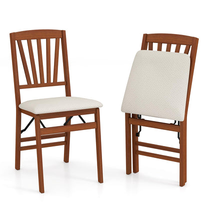 Goflame Folding Dining Chairs Set of 2/4, Modern Kitchen Chairs w/Padded Seat & Slatted Backrest, Rubber Wood Frame