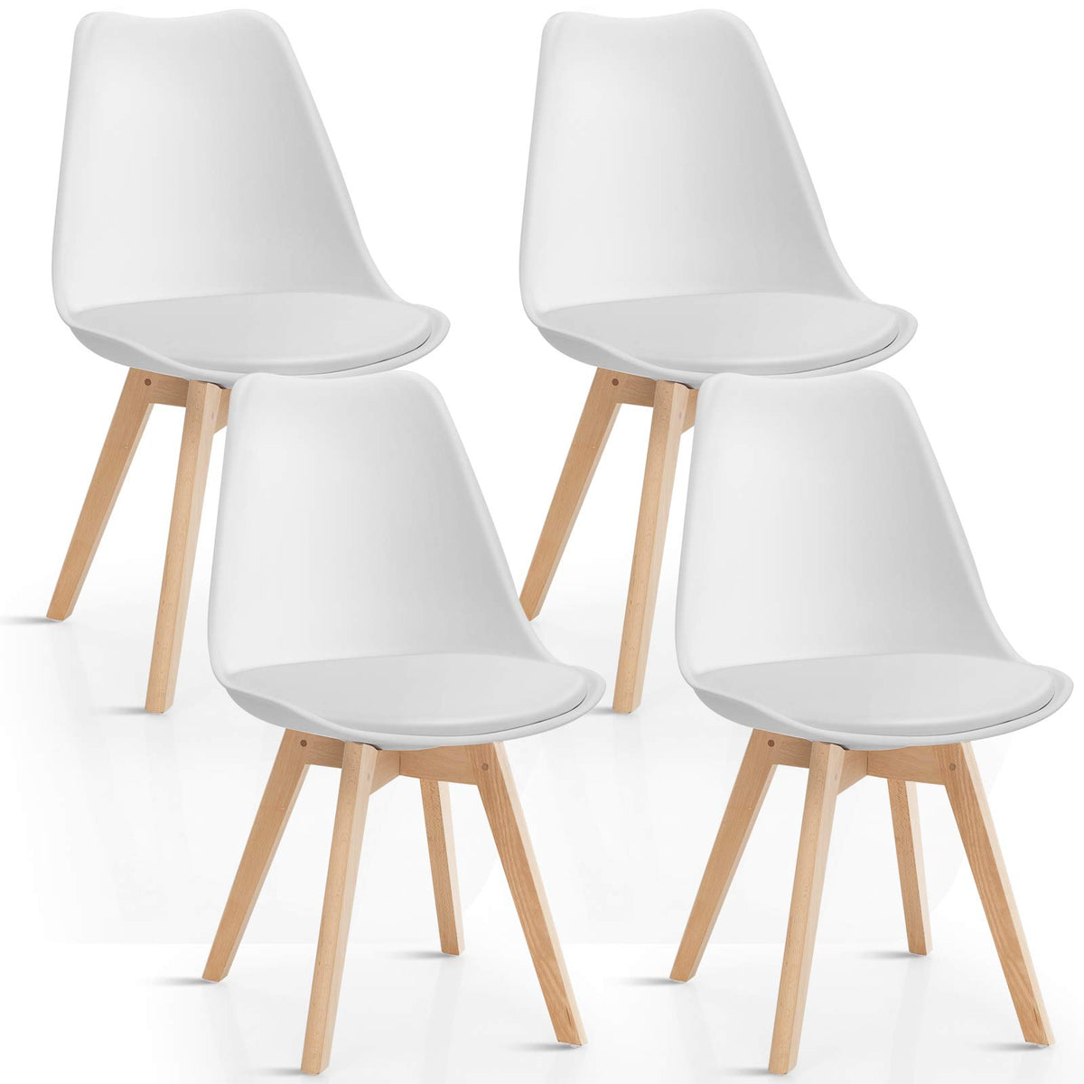 Set of 4 Mid Century Dining Chairs Wood Legs White