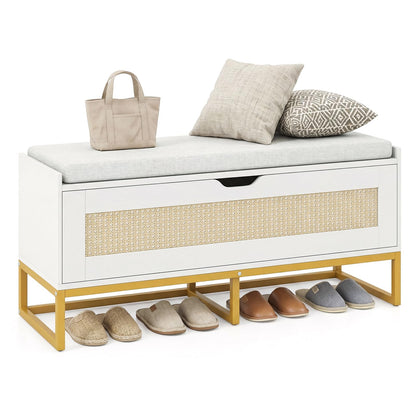 Goflame Flip-Top Entryway Bench with Removable Padded Seat & Hidden Storage