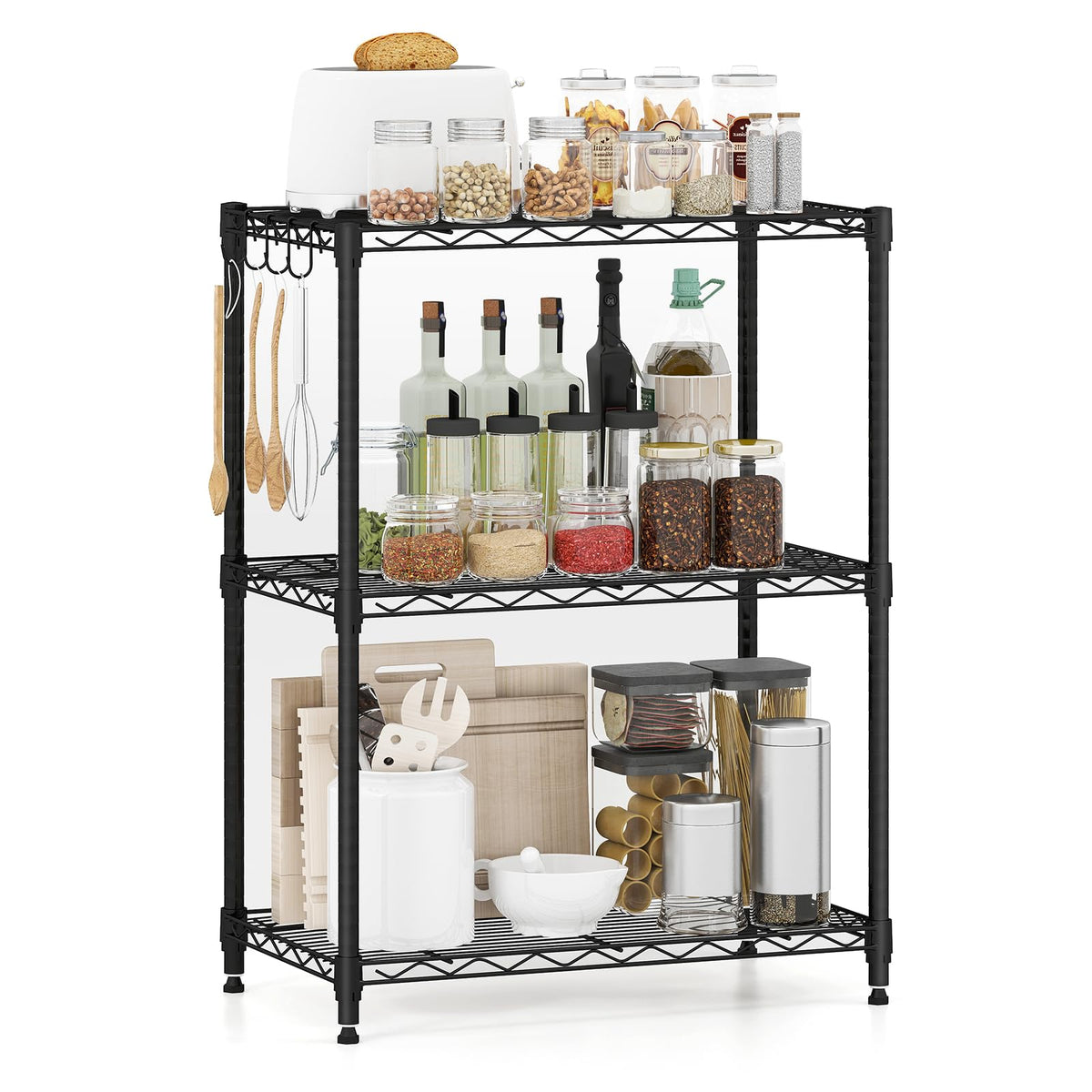 Goflame Storage Shelves Adjustable Wire Shelf Rack w/4 Removable Hooks