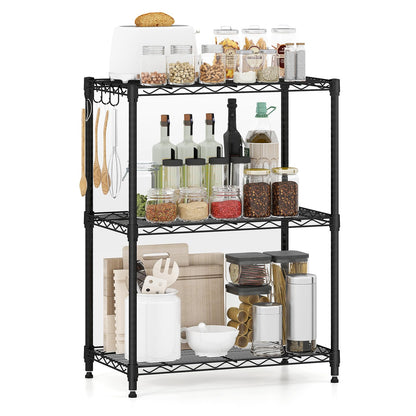 Goflame Storage Shelves Adjustable Wire Shelf Rack w/4 Removable Hooks