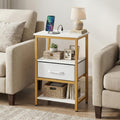 Goflame Nightstand with Charging Station and Adjustable Fabric Drawer for Bedroom and Living Room