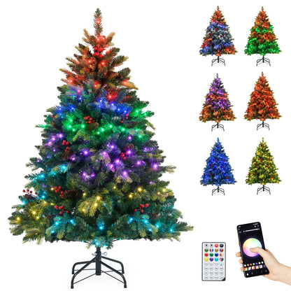 Goflame Smart Pre-Lit Artificial Christmas Tree with Remote Control APP-Controlled Multicolored RGB Lights